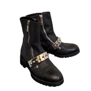 Alexander McQueen Black Leather Studded Ankle Boots